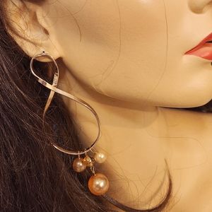 Large Infinity Rose Gold and Vintage Bead Assemblage Pierced Earrings NWOT